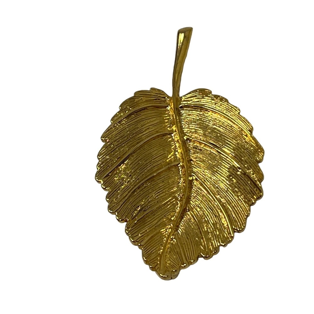 Vintage AK Anne Klein Leaf Brooch Brushed Gold Tone Signed Pin